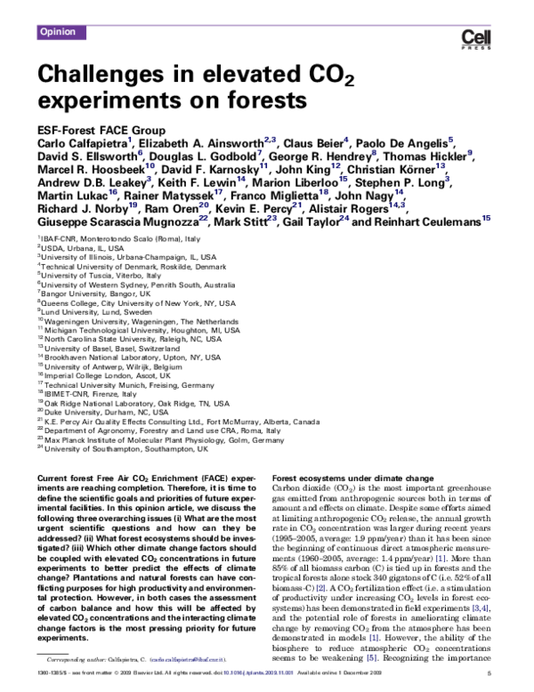 (PDF) Challenges in elevated CO2 experiments on forests