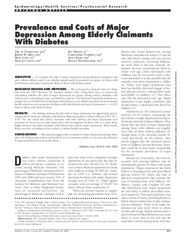 (PDF) Prevalence and Costs of Major Depression Among Elderly Claimants ...