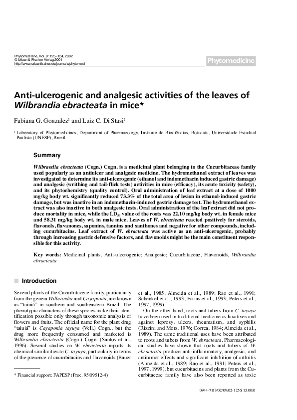 (PDF) Anti-ulcerogenic and analgesic activities of the leaves of ...