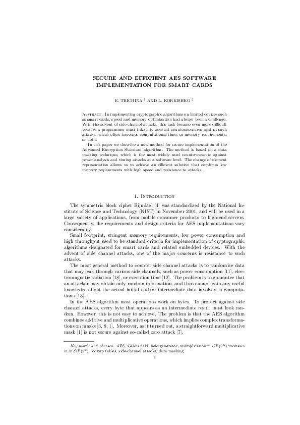 (PDF) Secure and Efficient AES Software Implementation for Smart Caards