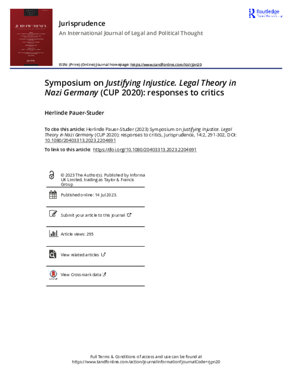(PDF) Symposium on Justifying Injustice. Legal Theory in Nazi Germany ...