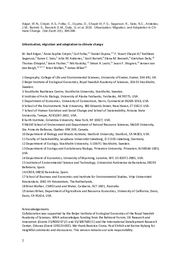 (PDF) Urbanization, Migration, and Adaptation to Climate Change