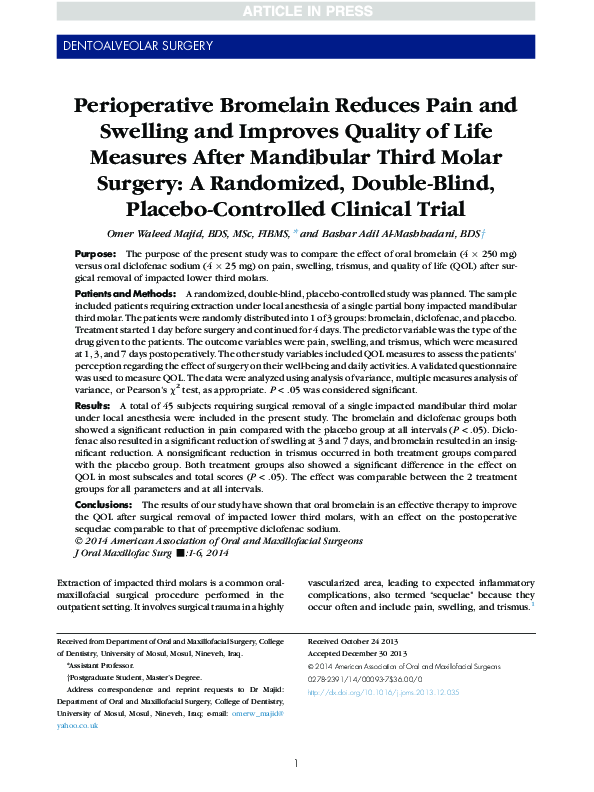 (PDF) Perioperative Bromelain Reduces Pain and Swelling and Improves