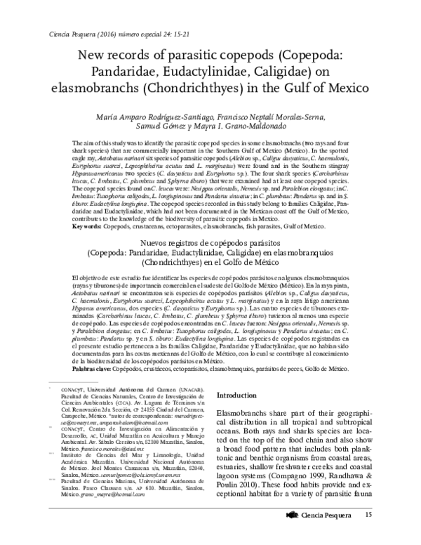 (PDF) New records of parasitic copepods (Copepoda: Pandaridae ...