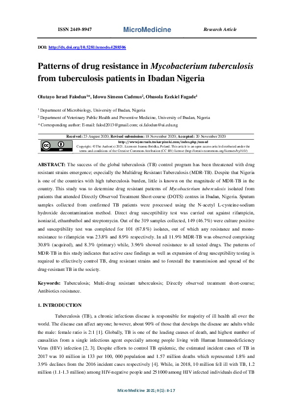 (PDF) Patterns of drug resistance in Mycobacterium tuberculosis from ...