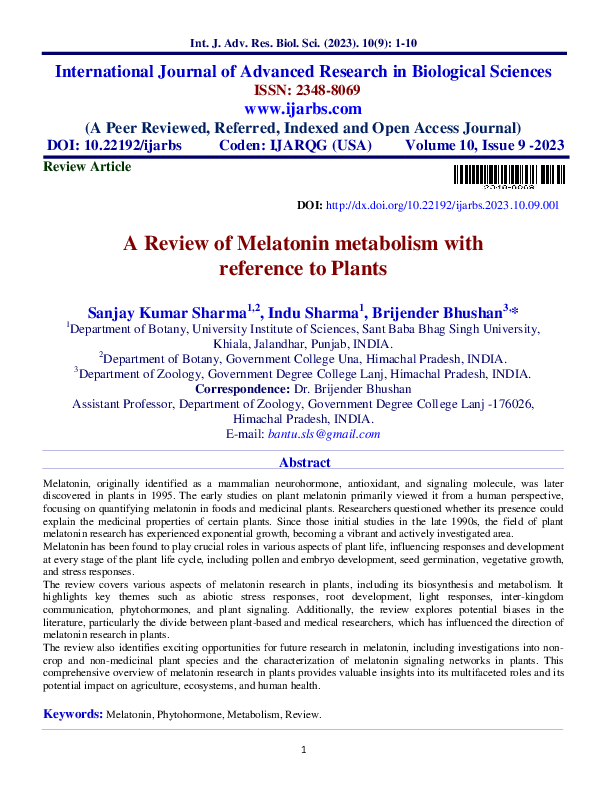 (PDF) A Review of Melatonin metabolism with reference to Plants