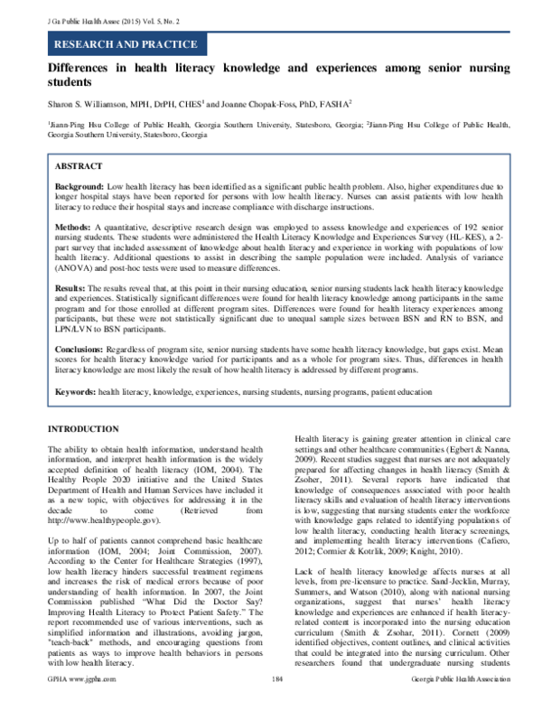 (PDF) Differences in Health Literacy Knowledge and Experiences Among ...