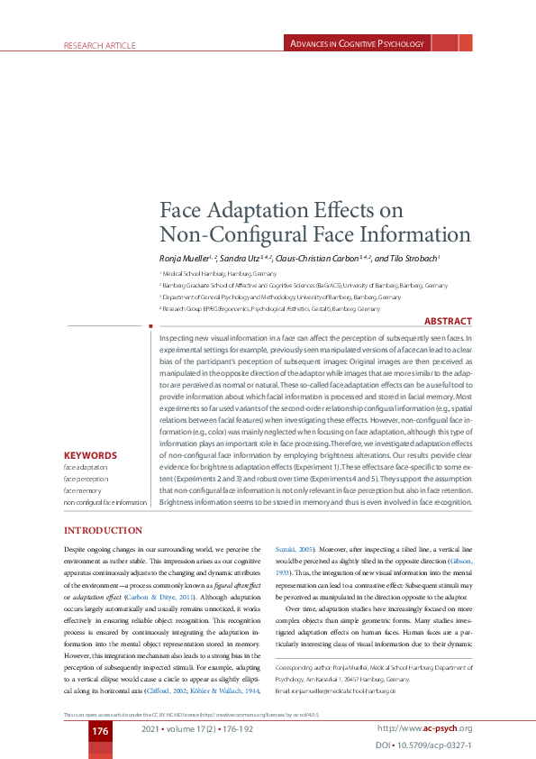 (PDF) Face Adaptation Effects on Non-Configural Face Information