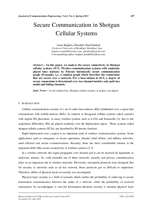 (PDF) Secure Communication in Shotgun Cellular Systems