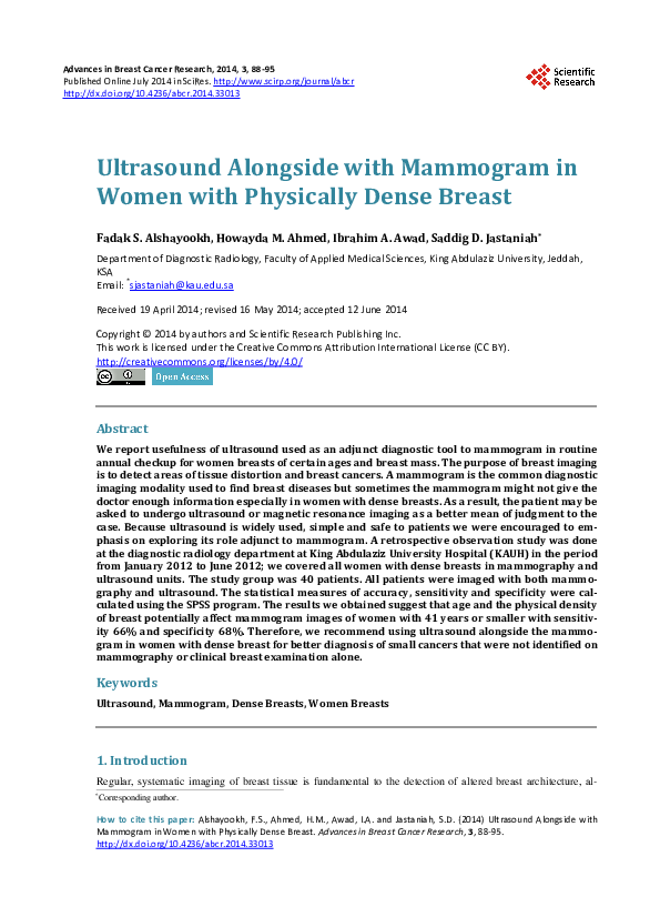 (PDF) Ultrasound Alongside with Mammogram in Women with Physically ...