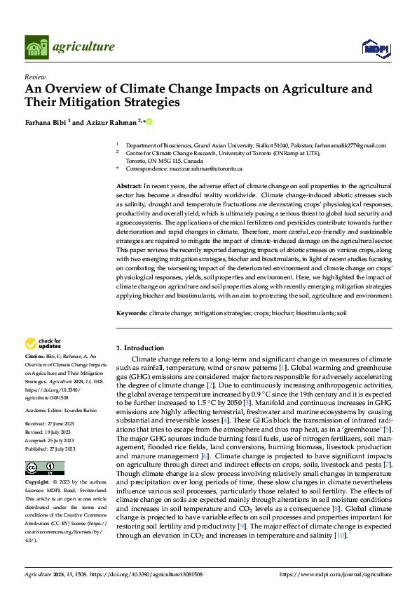 (PDF) An Overview of Climate Change Impacts on Agriculture and Their ...