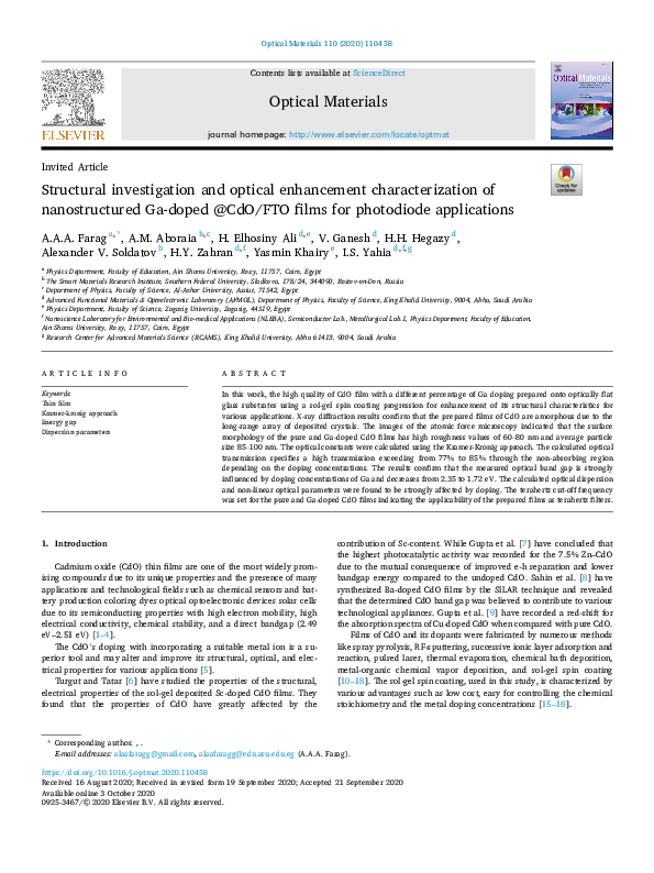 (PDF) Structural investigation and optical enhancement characterization ...