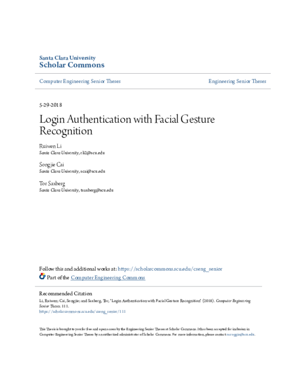 (PDF) Login Authentication with Facial Gesture Recognition