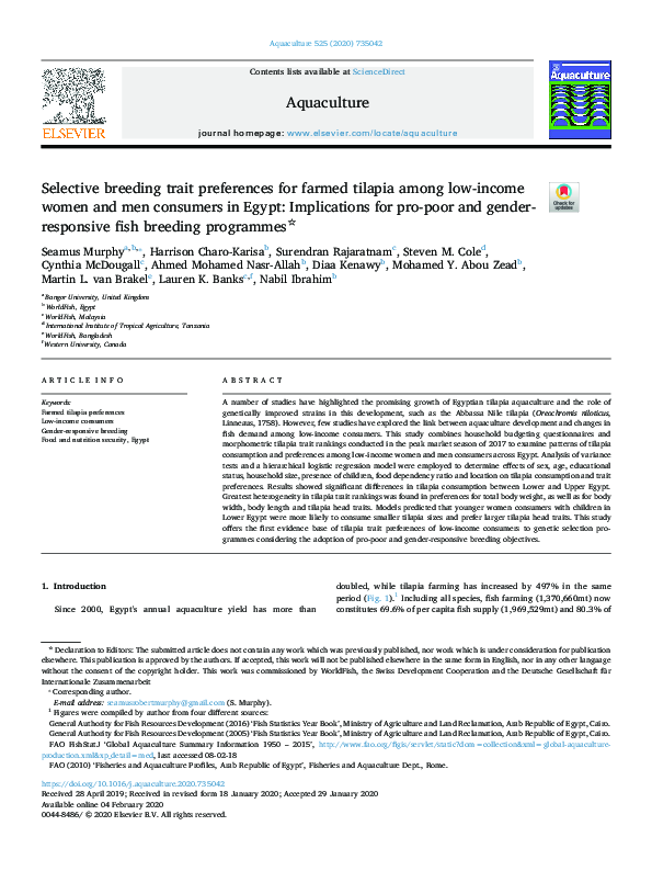 (PDF) Selective breeding trait preferences for farmed tilapia among low ...