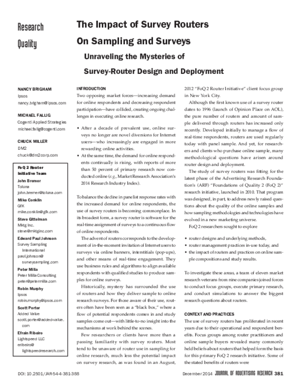 (PDF) The Impact of Survey Routers On Sampling and Surveys