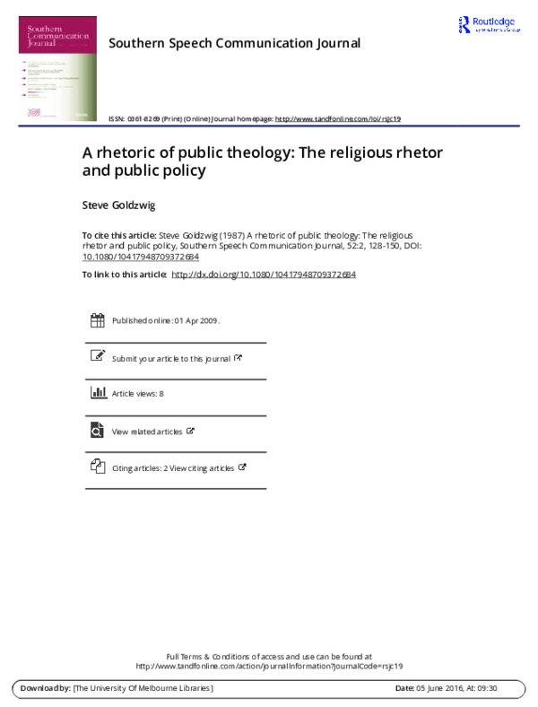 (PDF) A rhetoric of public theology: The religious rhetor and public policy