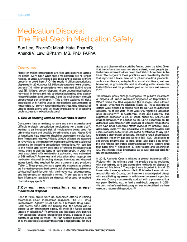 (PDF) Medication Disposal: The Final Step in Medication Safety