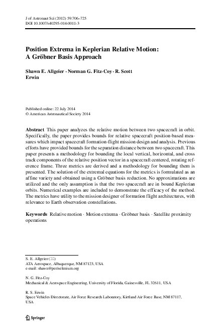 (PDF) Position Extrema in Keplerian Relative Motion: A Gröbner Basis ...