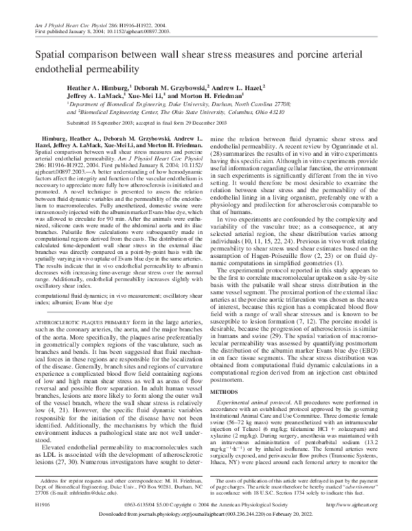 (PDF) Spatial comparison between wall shear stress measures and porcine ...