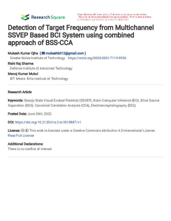 (PDF) Detection of Target Frequency from Multichannel SSVEP Based BCI ...