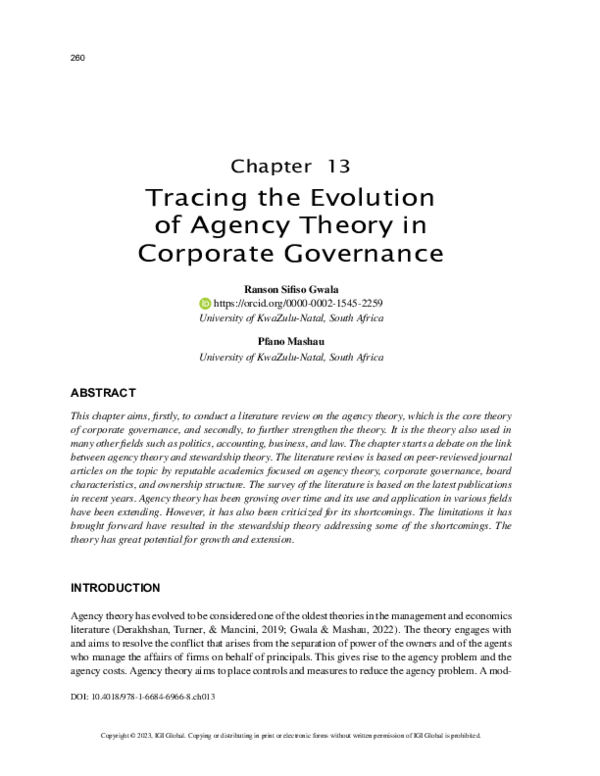 (PDF) Tracing the Evolution of Agency Theory in Corporate Governance