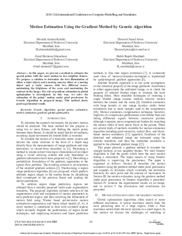 (PDF) Motion Estimation Using the Gradient Method by Genetic Algorithm