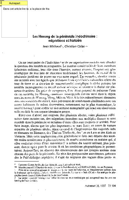 Les Hmong de la péninsule indochinoise : migrations et histoire