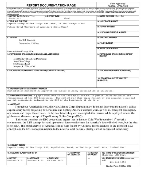 (PDF) Expeditionary Strike Group: New Label, or New Concept - for ...