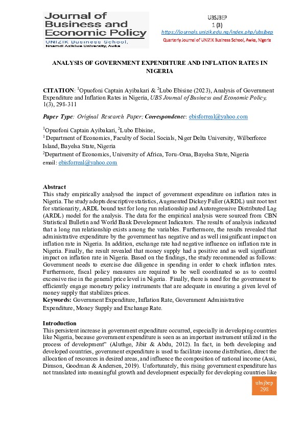 (PDF) ANALYSIS OF GOVERNMENT EXPENDITURE AND INFLATION RATES IN NIGERIA