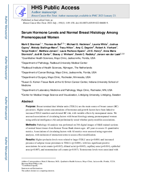(PDF) Serum hormone levels and normal breast histology among ...