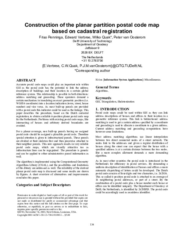 (PDF) Construction of the Planar Partition Postal Code Map Based on ...