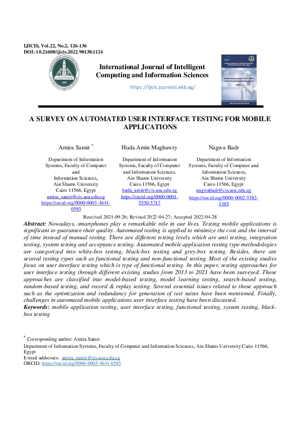 (PDF) A Survey on Automated User Interface Testing for Mobile Applications