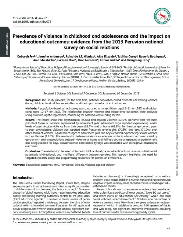 (PDF) Prevalence of violence in childhood and adolescence and the ...