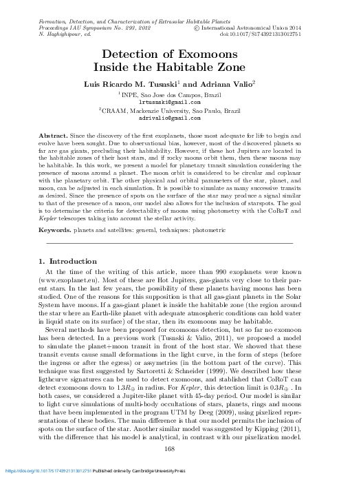 (PDF) Detection of Exomoons Inside the Habitable Zone