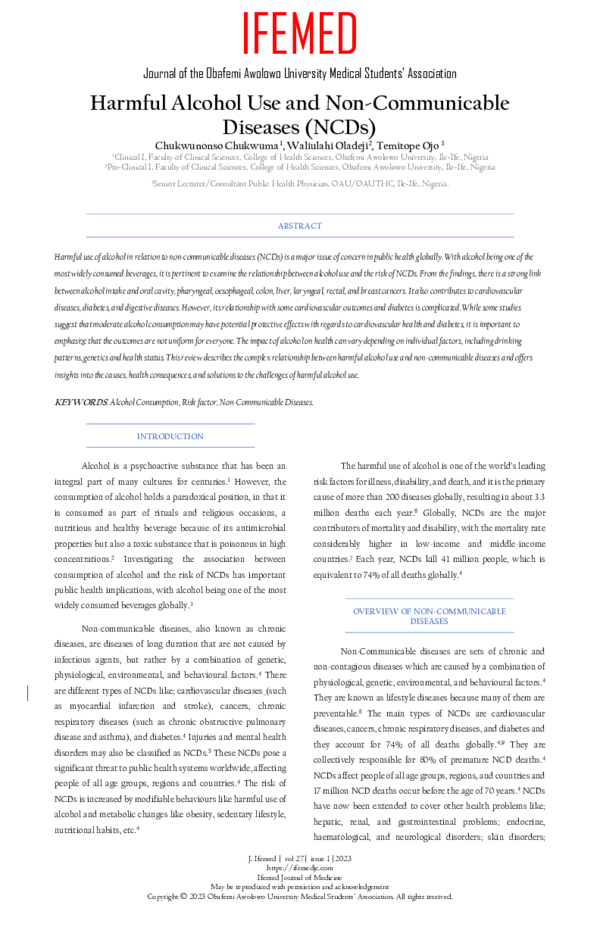 (PDF) Harmful Alcohol Use and Non-Communicable Diseases (NCDs)