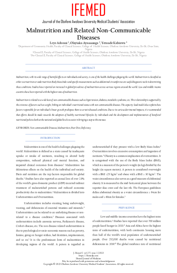 (PDF) Malnutrition and Related Non-Communicable Diseases