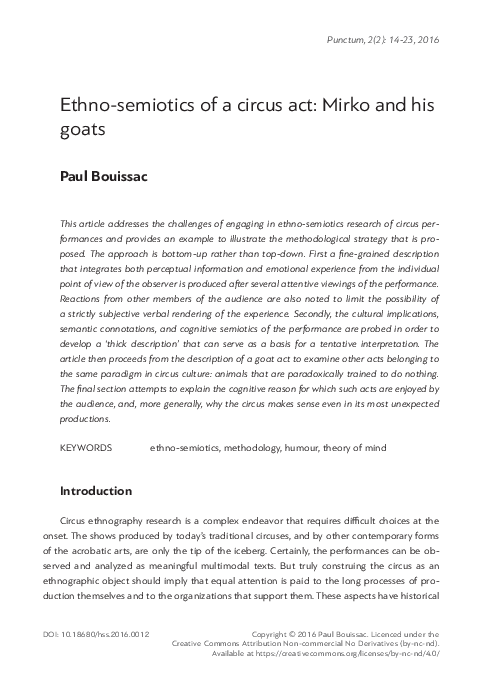(PDF) Ethno-semiotics of a circus act: Mirko and his goats | Paul