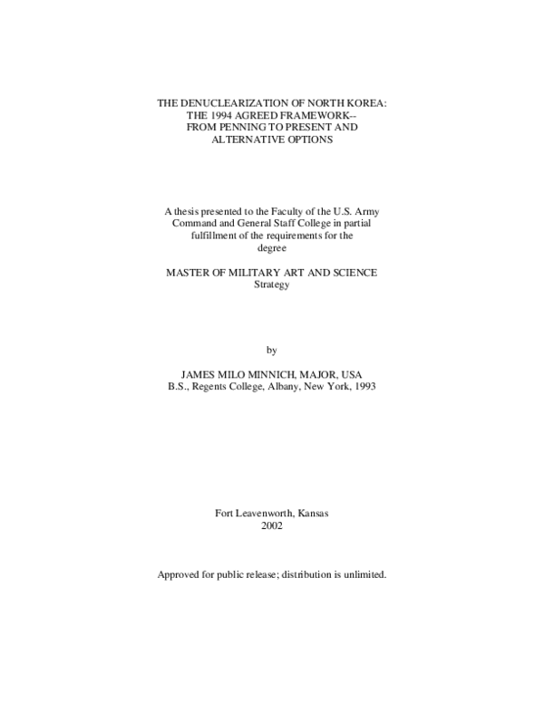(PDF) The Denuclearization of North Korea: The 1994 Agreed Framework ...