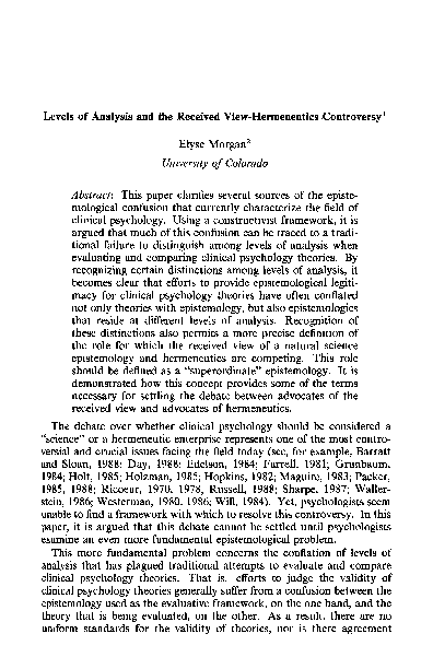 (PDF) Levels of analysis and the received view-hermeneutics controversy