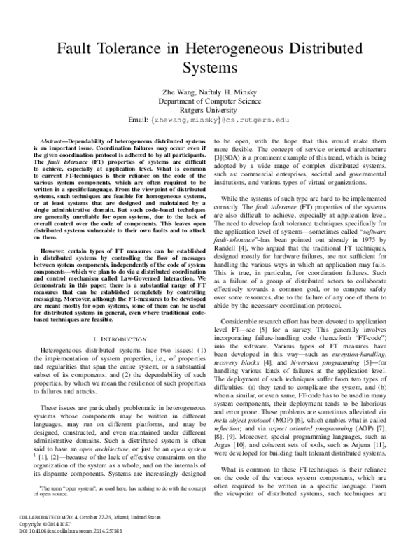(PDF) Fault Tolerance in Heterogeneous Distributed Systems