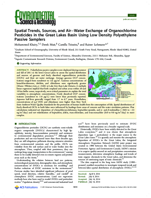  pdf spatial trends sources and air water exchange of organochlorine