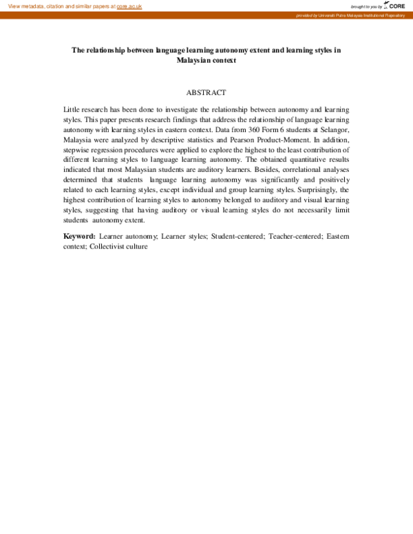 (PDF) The relationship between language learning autonomy extent and ...