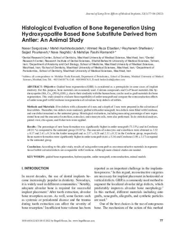 (PDF) Histological evaluation of bone regeneration using Hydroxyapatite ...