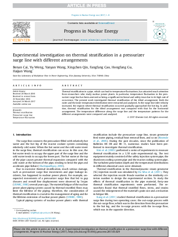 (PDF) Experimental investigation on thermal stratification in a ...