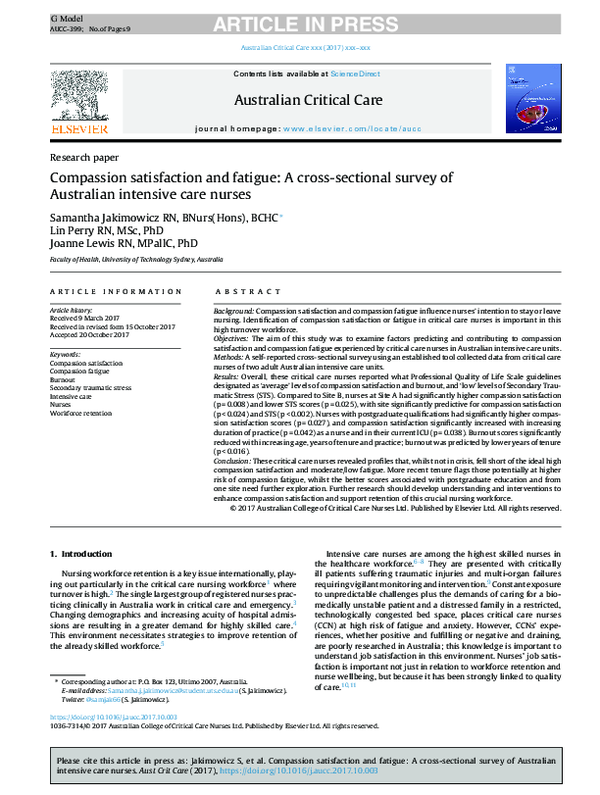 (PDF) Compassion satisfaction and fatigue: A cross-sectional survey of ...