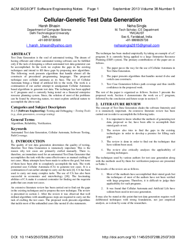 (PDF) Cellular-genetic test data generation