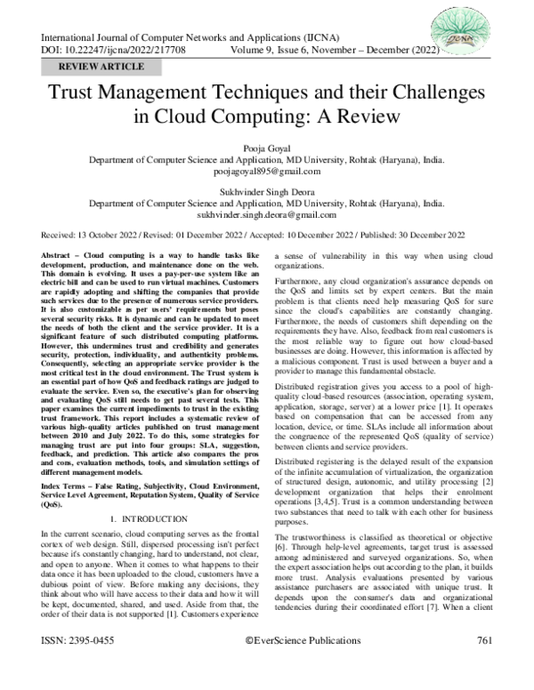 (PDF) Trust Management Techniques and their Challenges in Cloud ...