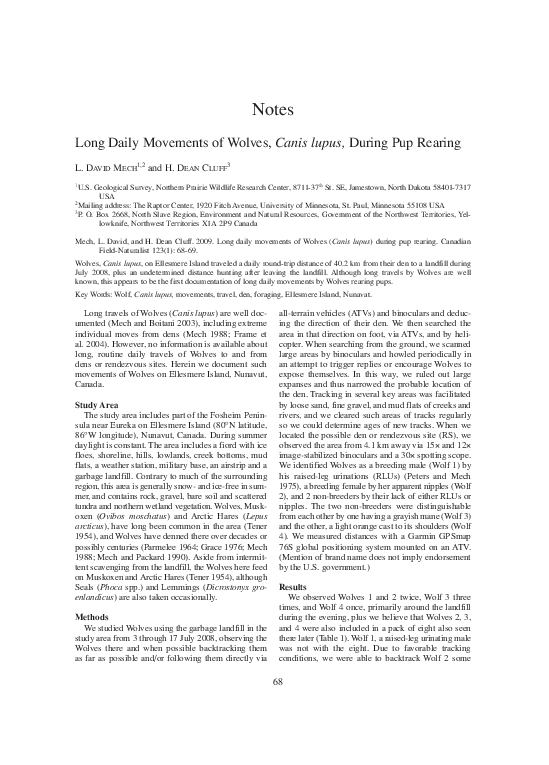 (PDF) Long Daily Movements of Wolves, Canis lupus , During Pup Rearing