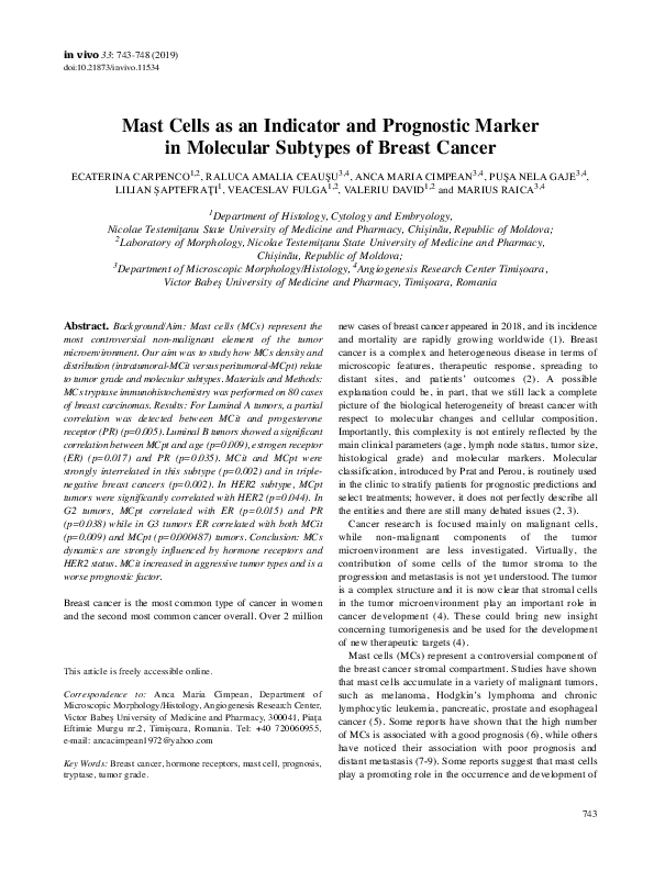 (PDF) Mast Cells as an Indicator and Prognostic Marker in Molecular ...