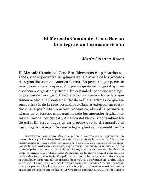 (PDF) El Mercado Común del Cono Sur en la integración latinoamericana